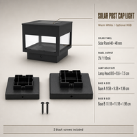 Lampe solaire carrée pour poteau 8,6 cm, lampe de poteau extérieure avec deux bases de montage pour les murs de jardin