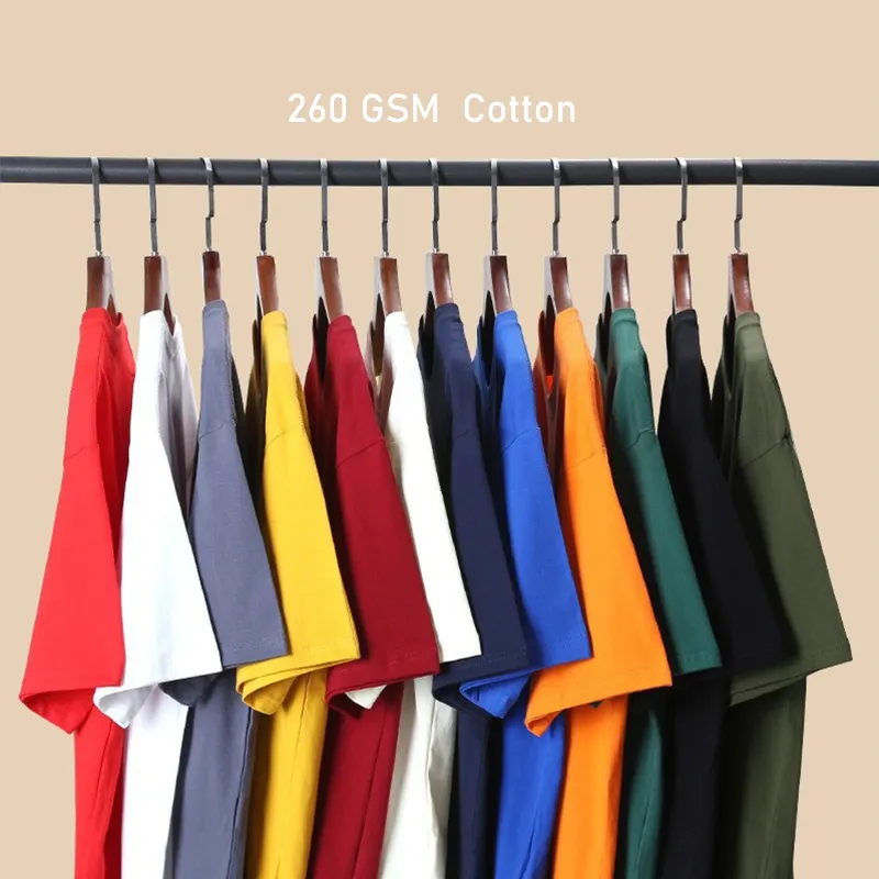 メンズプレーンティーノーマルフィットコットンファッション260GSMヘビーカスタムロゴ素材メンズプラスサイズトップ半袖卸売Tシャツ