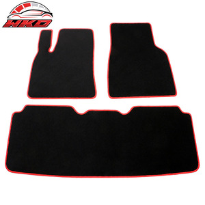 พรมปูพื้นสำหรับรถยนต์เทสล่า รุ่น S ปี 2012-2020 แบบกำมะหยี่สีดำขอบแดง สำหรับด้านหน้าและด้านหลัง - Product Image 1