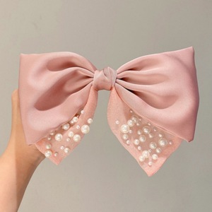 Pasadores de Pelo con Lazo de Seda y Perlas de Color Sólido de Alta Calidad para Mujer, Lazos Grandes de Satén con Cuentas, Pinzas para el Cabello - Product Image 6