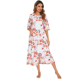 Three quarter sleeve Long Zipper Front Robes Nightgown Lounge wear Maternity Bathrobe nightgown for women