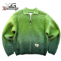 Cardigan zippé en tricot moelleux dégradé, style oversize, effet mohair, pour femme, tendance