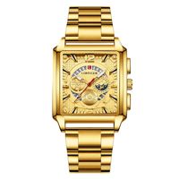 Montre à quartz pour homme avec boîtier rectangulaire et options de bracelet en métal ou en acier