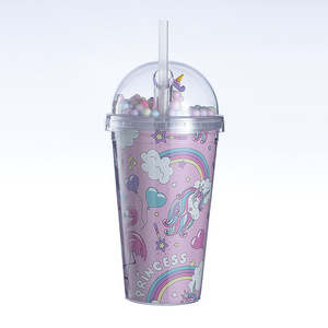 Unicorn Plastic Cup With Plush Toy Lid 500Ml Portable Cartoon Drinkware For Kids Party Use - Product Image 5