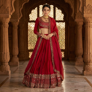 New Launching Wedding Party Wear Vichitra silk thread with Sequnce work Fully Stitched Lahenga With Unstitched Blouse & Duptta - Product Image 1