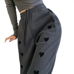 Promotion Spring New Embroidered Love Sports Pants Women'S Drawstring Drawstring High Waist Loose Casual Straight Wide Leg Pants