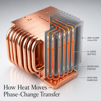 Dissipateur thermique industriel en cuivre à caloducs, refroidissement passif, réseau de ailettes dense, base CNC pour équipement laser, recharge de VE et télécommunications