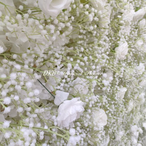 DKB HQ252 Customizable Event Decoration High Quality Babybreath White Rose Flower Wall <b>Roll</b>-Up Green Silk Cloth for Weddings - Product Image 4
