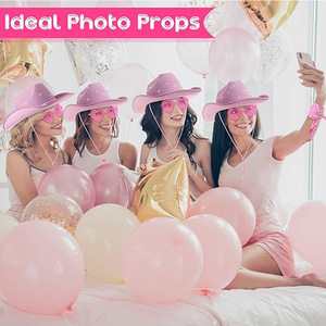 Sombrero de Vaquero Rosa con Brillantina, Juego de Tres Piezas, Estilo Occidental, Sombrero de Vaquero para Halloween, Festivales y Fiestas - Product Image 2