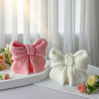 Bougie parfumée en cire de soja en forme de grand nœud 3D, avec logo personnalisé, rose et blanc, pour mariage, demoiselle d'honneur, anniversaire - Vente en gros