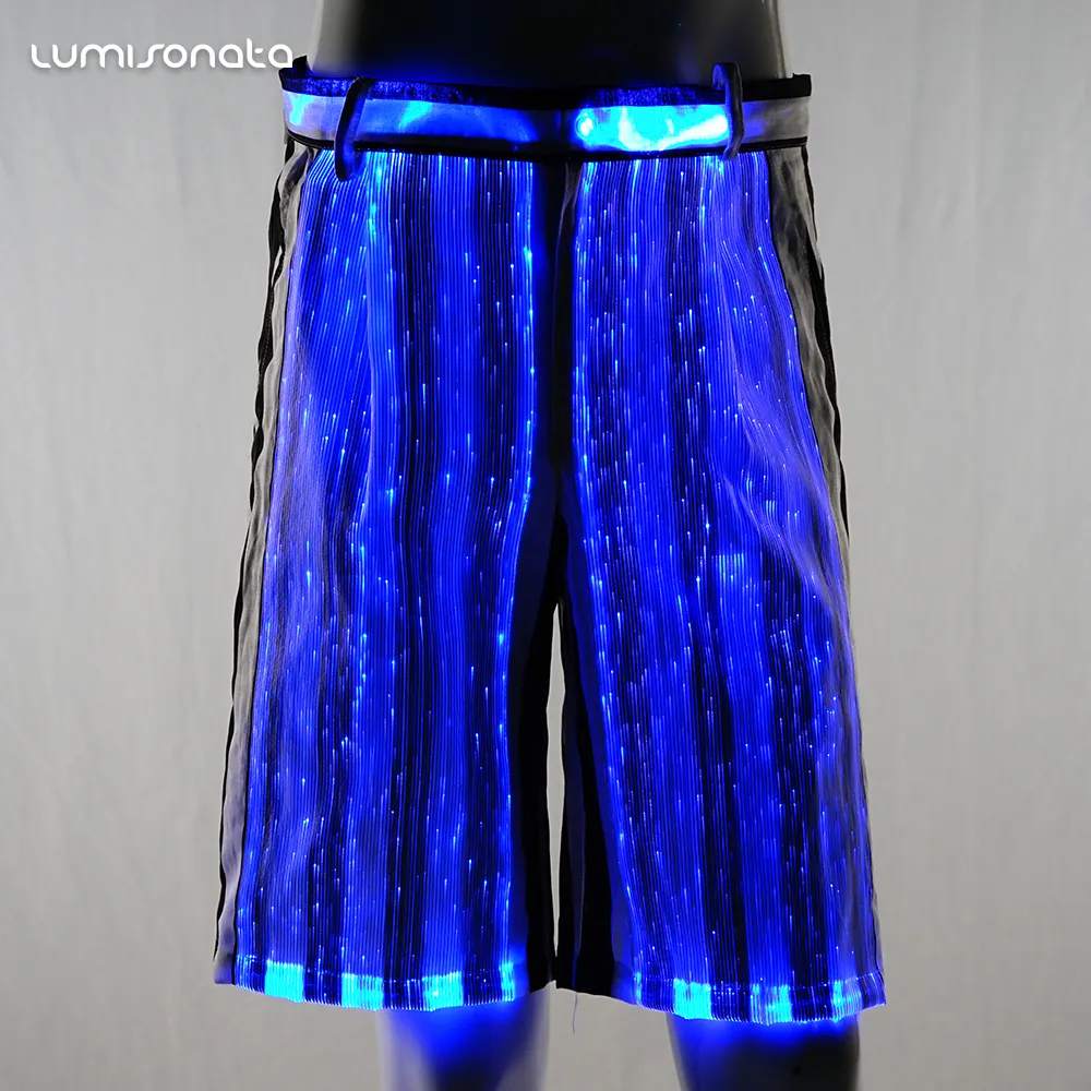 महोत्सव पार्टी क्लब फाइबर ऑप्टिक शॉर्ट्स एलईडी आरजीबी प्रकाश अप हिप-हॉप पैंट अंधेरे में चमक पैंट