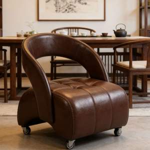 Tabouret bas de salon au design nordique avec roulettes universelles, petit tabouret à chaussures, 360 °   Chaise universelle rotative avec dossier rembourré et confortable - Product Image 2