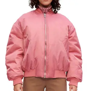 2023 özel Logo uzun kollu tam Zip Up saten bombacı ceketler kadınlar için