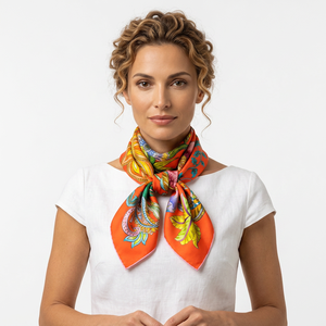 Élégant foulard carré pour femme 100% soie, imprimé floral, accessoire de mode multifonctionnel, toutes saisons - Product Image 1