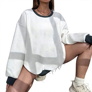 Sweat-shirts en molleton blanc uni à manches longues pour femmes, col rond, vêtements décontractés, coton respirant, sweat-shirts unis - Product Image 2