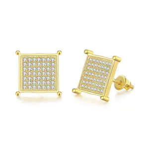 Jachon 2024 Zircon Magnetic Earring Jewelry For Men Gold Plated Diamond Hip Hop Stud Earrings