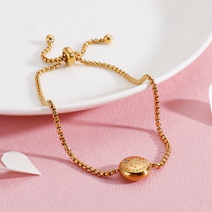 Custom Round Shape Stainless Steel Link Chain Crystal Zodiac <b>Adjustable</b> <b>Bracelet</b> Women - Product Image 3