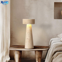 Lampe de table moderne de luxe en pierre de travertin - Lampe de chevet électrique LED à intensité variable avec texture marbrée pour la maison, l'hôtel et la chambre