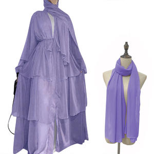 <span class=keywords><strong>Kimono</strong></span> élégant de Dubaï, Turquie, Arabie, Oman avec <span class=keywords><strong>voile</strong></span> en mousseline 3 couches, vêtements islamiques ouverts, robes musulmanes, Abaya - Product Image 2