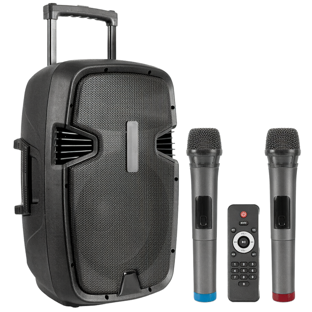 Pyle Portable for PA Speaker System 300W Wireless Karaoke 12" Subwoofer USB/SD/MP3/FM Includes Dual UHF Mics Remote