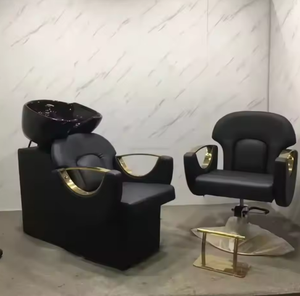 Ensemble de mobilier de salon de beauté noir et or : Bac de lavage, équipement de coiffure, chaise de coiffage, bac à shampoing - Product Image 6