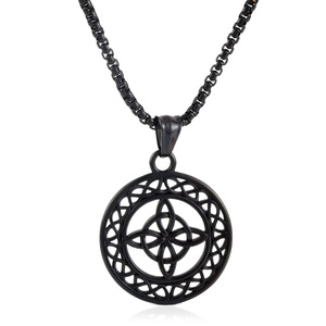 Irish <b>Flower</b> Pendant Necklace Stainless Steel Men's Hollow Geometric Design Silver Gold Chain 3.0*60cm - Product Image 5
