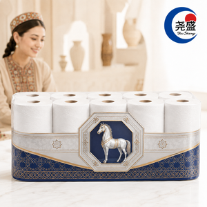 Papel Higiénico de Lujo Turcomanístano Golden Horse, Patrón del Camino de la Seda, Herencia Nómada, Suave, 3 Capas, en Relieve, Paquete a Granel para Hoteles - Product Image 1