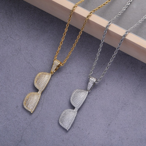 Bijoux hip hop européens et américains, collier personnalisé en cuivre incrusté de zircon, pendentif lunettes hip hop rétro pour hommes - Product Image 2