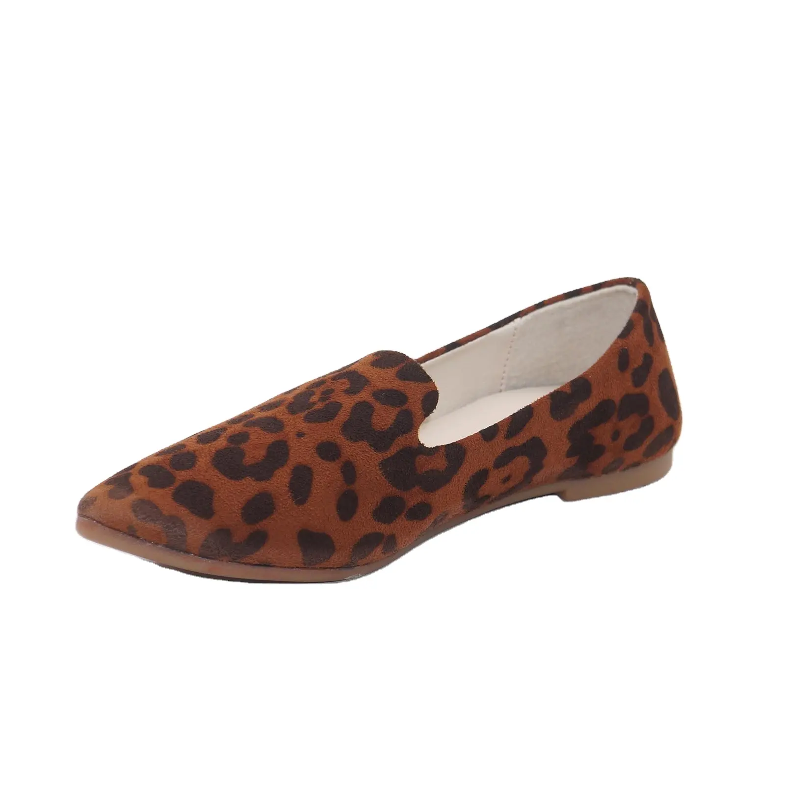 2024 nouvelle mode Sexy pointu imprimé léopard chaussures simples bouche peu profonde chaussures plates grandes chaussures pour femmes