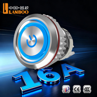 Interruptor de Botón Pulsador LED LANBOO 16E3 de Alta Corriente, 16 mm, 16 A, Impermeable, de Acero Inoxidable, para Uso Industrial y Doméstico, 24 V, IP65