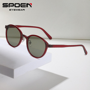 Lunettes de soleil rondes SPOEN, monture rouge intégrale, UV400, lunettes de soleil rétro pour femmes, pour l'extérieur - Product Image 1