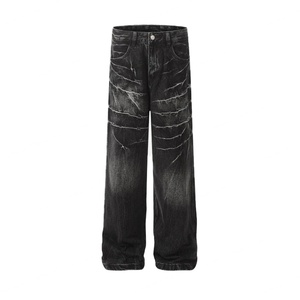 Jeans Anchos de Moda para Hombre al por Mayor, Estilo Hip Hop, con Efecto Lavado Único, Jeans Holgados para Hombre - Product Image 2
