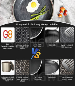 Fabricant d'ustensiles de cuisine OEM, poêle à frire en acier inoxydable G8 avec revêtement céramique en nid d'abeille, poêle antiadhésive hybride - Product Image 3
