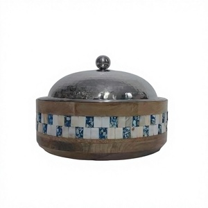 Casserole ronde en bois de style arabe avec couvercle en acier inoxydable, design mosaïque bohème, extérieur poli durable, casseroles, pot - Product Image 1