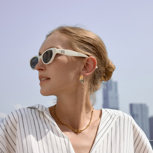 Hoop Earrings Stainless Steel Gold Silver Two Tone Crystal Inlay Everyday Wear Geometric Design Oval Shape - Product Image 4