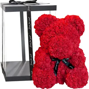BLH — ours en peluche avec roses en mousse de savon, 40cm, grand format, mousse PE, fleurs, pour la fête des mères, cadeau de noël, meilleur cadeau pour la saint-valentin