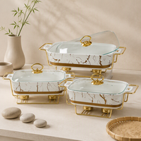 Chauffe-Plats Rectangulaire Créatif en Porcelaine Dorée Effet Marbre Style Européen Écologique pour Restaurants et Hôtels