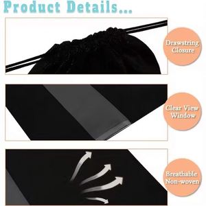 Sac à chaussures en tissu non tissé réutilisable, écologique, transparent, noir, avec cordon de serrage, logo personnalisé, designs personnalisés, petite taille, polyester durable - Product Image 3