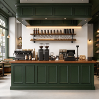 Design d'intérieur moderne pour boutique de bubble tea, comptoir de présentation de desserts en pierre, mobilier de boulangerie en bois, équipements pour café