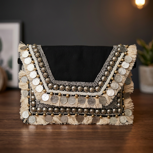 Nuevo Bolso de Mano de Diseñador para Mujer, Estilo Bohemio, Duradero, Negro, Hecho a Mano con Cuentas de Cristal, Forma de Sobre, para Eventos Nocturnos y Bodas - Product Image 2