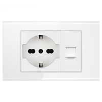 Enchufe de Pared de Vidrio Templado Blanco y Negro, Estándar Italiano, Enchufe Alemán-Italiano, USB Tipo C, Interruptor, Satélite, TV, Teléfono, IP16, 16A