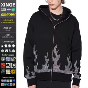 Sweat-shirt d'hiver pour homme de haute qualité, personnalisé, avec broderie de strass, double fermeture éclair, imprimé surdimensionné, en tissu épais délavé soleil - Product Image 1