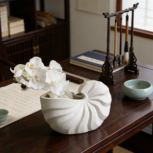 Pot de fleurs en béton créatif à motif coquillage, décoration artistique de bureau, couleur et logo personnalisés, vase pour fleurs séchées Phalaenopsis - Product Image 6