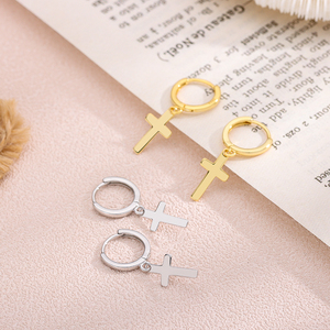 <span class=keywords><strong>Orecchini</strong></span> classici a croce a goccia 925 argento Sterling lisci <span class=keywords><strong>pendenti</strong></span> cerchi per donne uomini Unisex gioielli pregiati all'ingrosso - Product Image 6