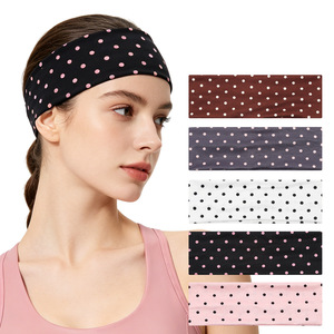 Diadema elástica con lunares para mujer, banda para el pelo deportiva que absorbe el sudor, estilo deportivo informal, material de algodón, 7 cm de ancho - Product Image 2