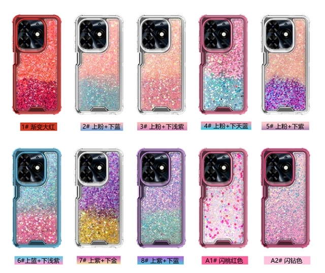 GSCASE 360 Colorful Combo Glitter Powder Drop Adhesive 3 in 1 Phone Protective Case for Infinix Hot 50 Pro Plus 4G