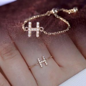 Bijoux de mode Xinfly, bracelet et bague en or véritable 18 carats avec diamant, initiale personnalisée, lettre alphabet - Product Image 5