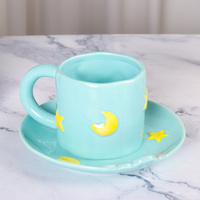 Tasses à café créatives en céramique nordique de grande capacité de 360 ml avec peinture à la main lune et soleil tasse en porcelaine avec plateau