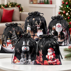 Christmas Candy Custom Satin Promotion Gift Bag with Double Drawstring Storage Bundle - Product Image 1