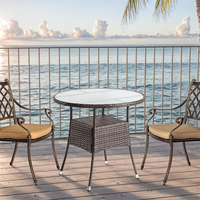 Table de bistrot ronde en rotin tressé pour l'extérieur, plateau en verre trempé, table basse pour balcon, jardin, terrasse